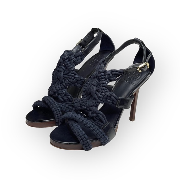 Tory Burch ✤ Fleur Nautical Rope Strappy Platform Stiletto Heel Sandals ✤ Navy 9 - Picture 8 of 16